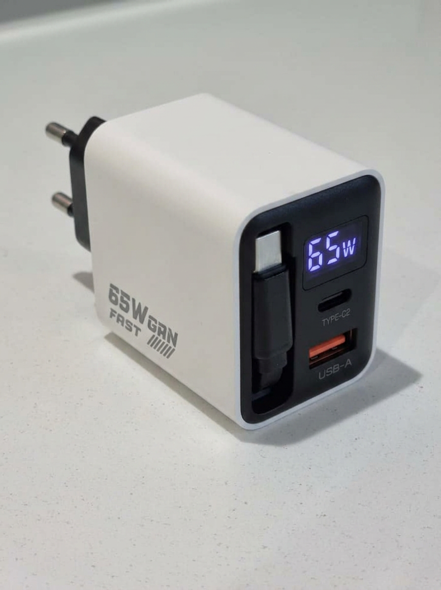 Chargeur Nexora 65W GaN FAST écran allumé